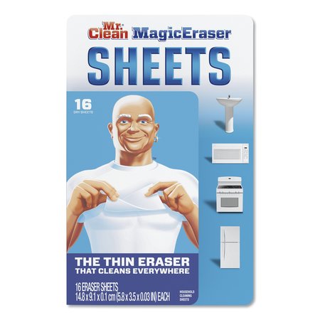 Mr. Clean Magic Eraser Sheets, 3.5 x 5.8, 0.03" Thick, White, PK16, 16PK 90618PK